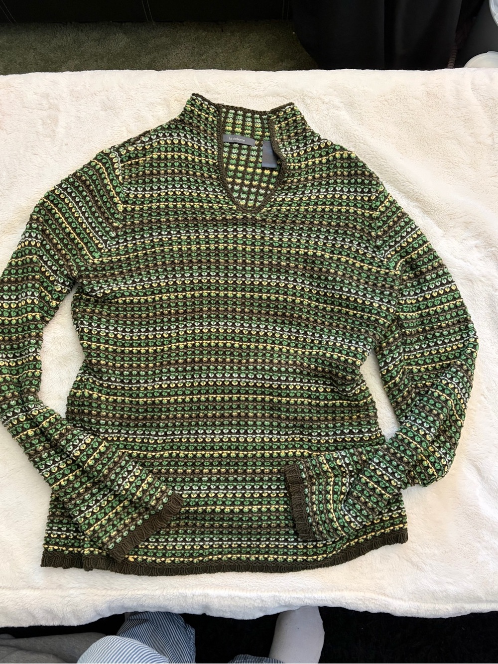 Liz Claiborne Green & Brown Cowl Neck Knit Sweater